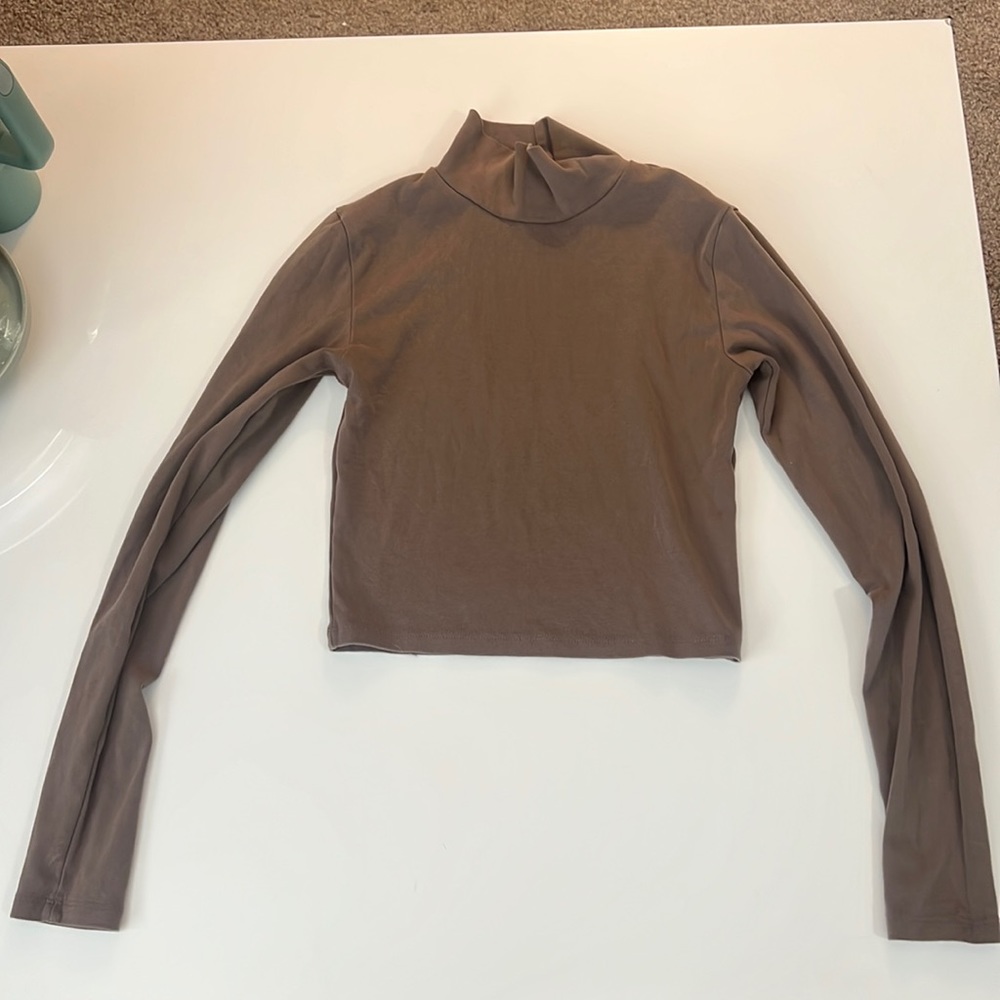 Zara Brown cropped turtleneck Long Sleeve shirt